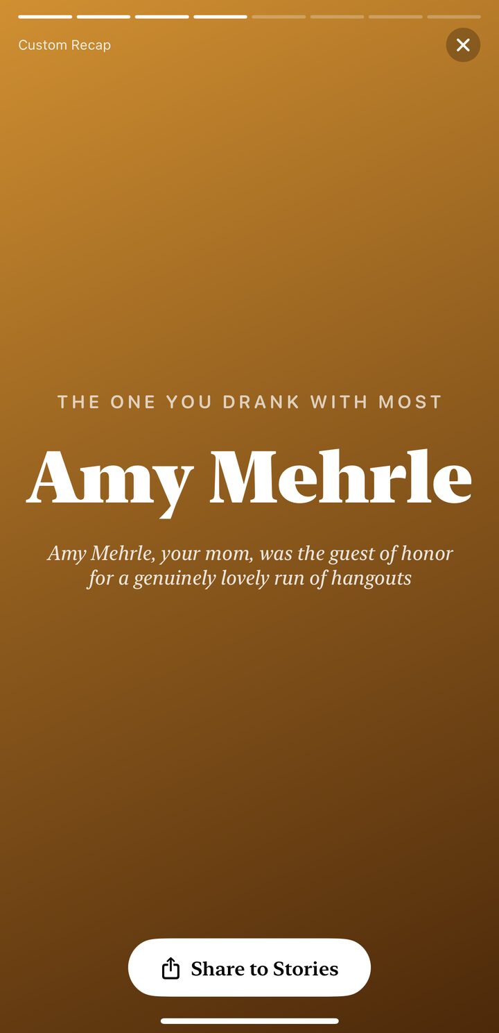 AI recap slide: the person you drank with most